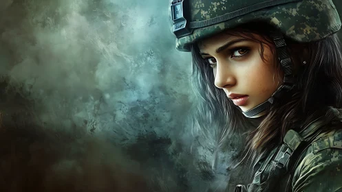 Steel-eyed soldier carves quiet resolve through swirling smoke