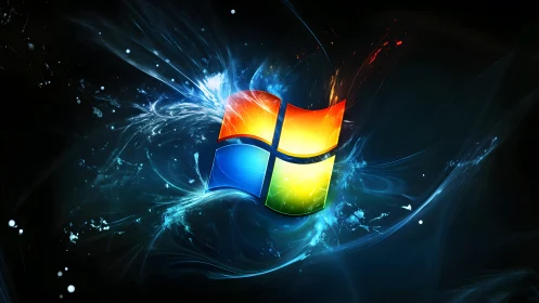 Vibrant Windows Logo Digital Art with Abstract Energy Burst.