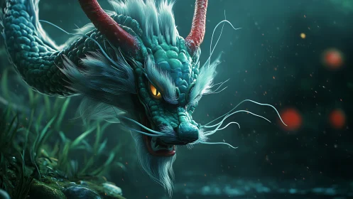 Bioluminescent aquatic dragon head rendered with high-detail PBR shaders