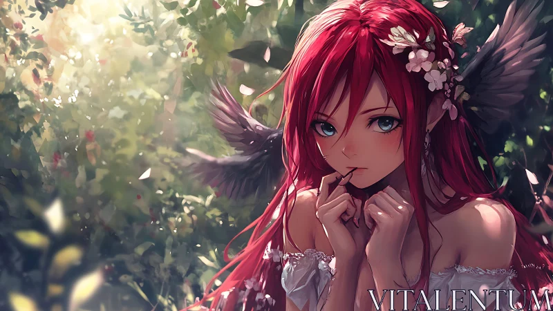 Garden-winged red muse caught in a hush of sunlight.