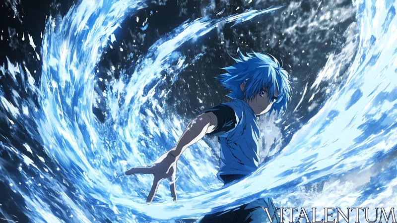 Hydrokinetic adolescent generating spiraling aqueous vortex field.