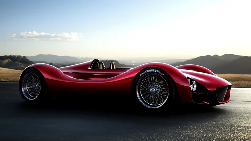 Crimson road-stream coils low against a fading mountain horizon