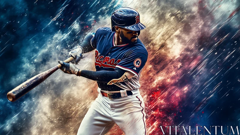 Electric swing in a cosmic storm of baseball color and motion.