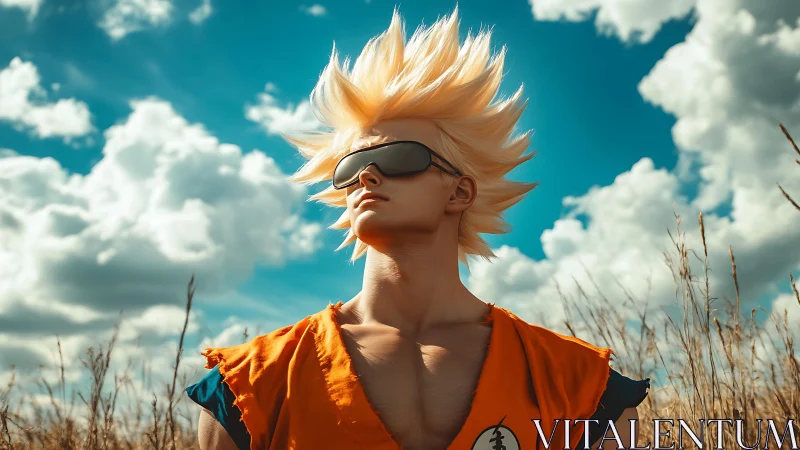 Stylish anime hero soaking in sunlit open sky vibes.