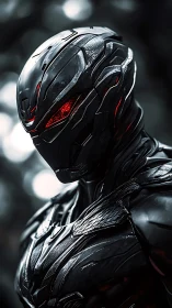 Chrome sentry pauses mid-hunt under soft city bokeh glow