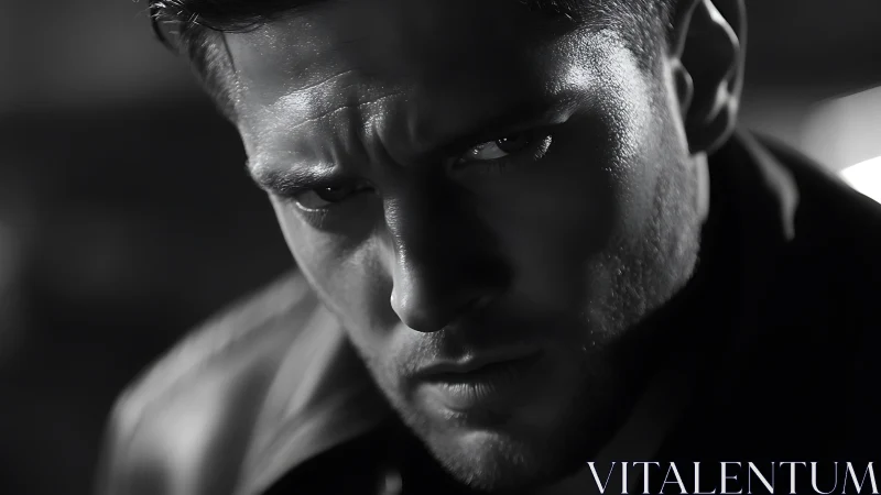 Intense monochrome portrait captures brooding masculine focus