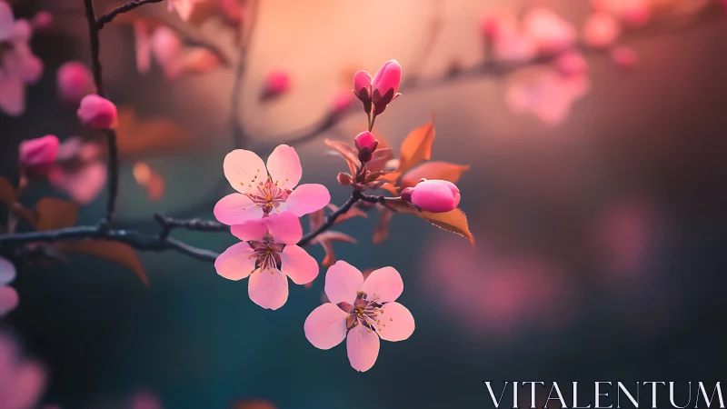 Selective focus isolates pink blossom cluster on muted bokeh field