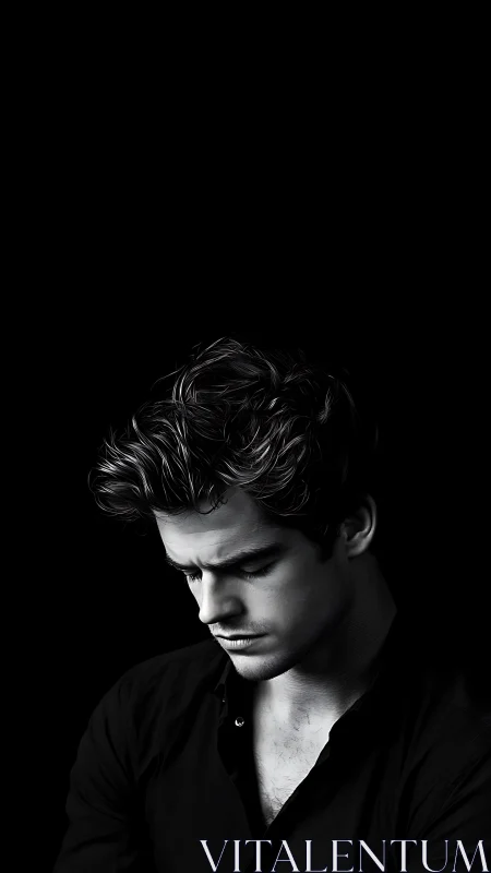 Low-key monochrome male portrait with dramatic side lighting