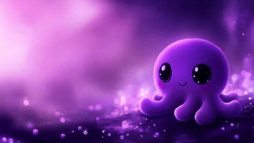 Cartoon octopus figure is rendered in a purple digital scene