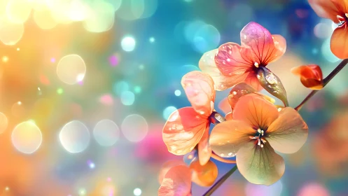 Translucent Flowers Against Bokeh Light Cascade.