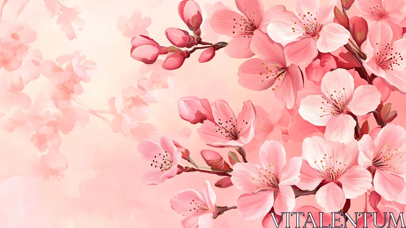 Cherry Blossom Branches with Blooms and Buds