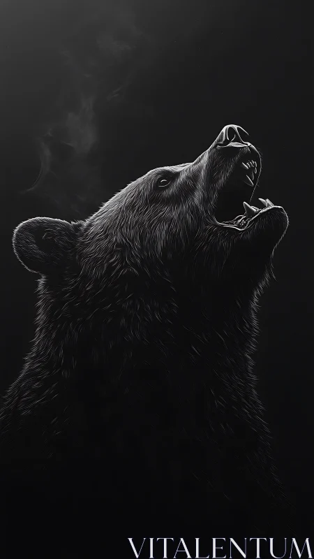 Powerful roaring bear emerging from the deep shadows.