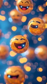 Laughing emoji orbs drift through a glitter-bright joystorm.