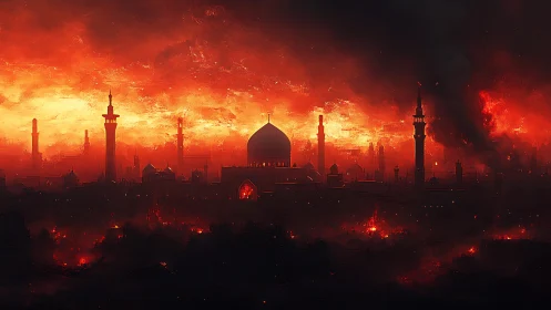 Apocalyptic Cityscape Rendered in Dramatic Chiaroscuro Light