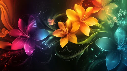 Luminescent Floral Forms Against Dark Background.