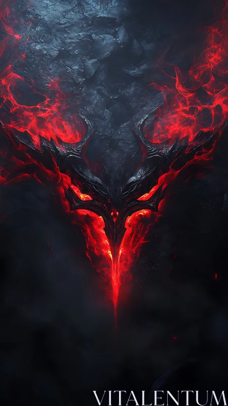 Infernal demonic visage forged from molten crimson flame.
