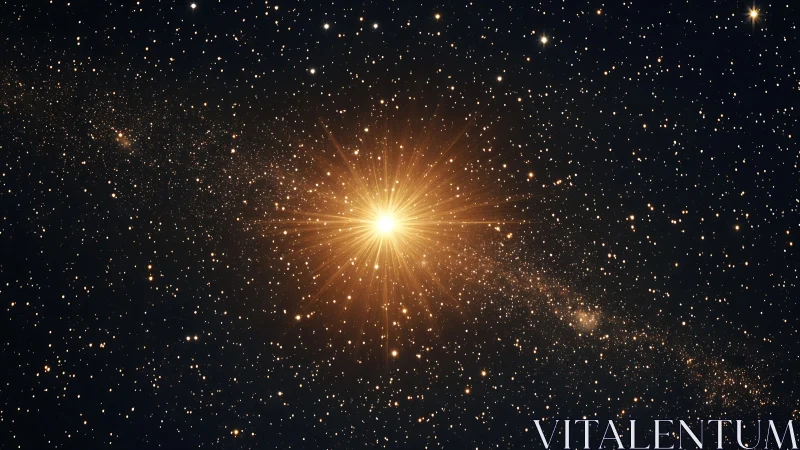 Radiant golden starburst dominates dense night starfield