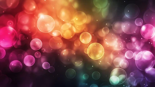 Vibrant abstract bokeh lights with colorful glowing circles background.