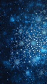 Fractal snowflake clusters form dense blue digital field