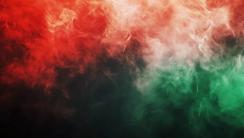 Tri-color nebula swirls where ember mist meets emerald fog.