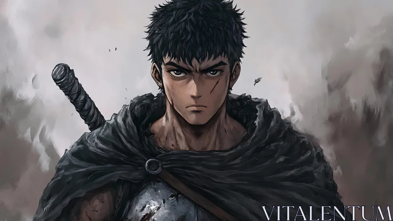 Battle worn swordsman portrait with tattered cloak and greatsword