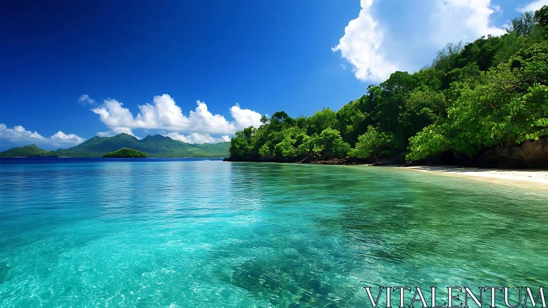 Tropical Coastal Bay with Mangrove Forest and Volcanic Mountains