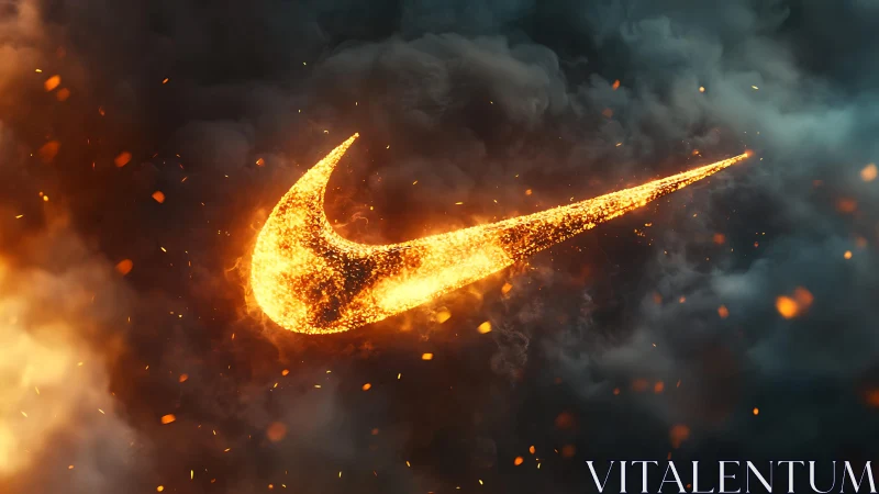 Fiery swoosh emblem ignites against dark storm clouds.