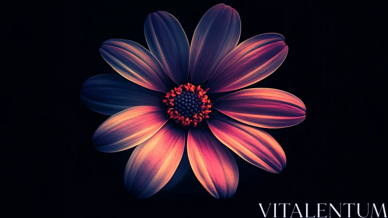 Neon Cosmos Flower Against Dark Sky. Digital Art.