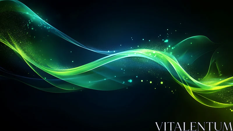 Neon green energy ribbons over deep cyan gradient field.