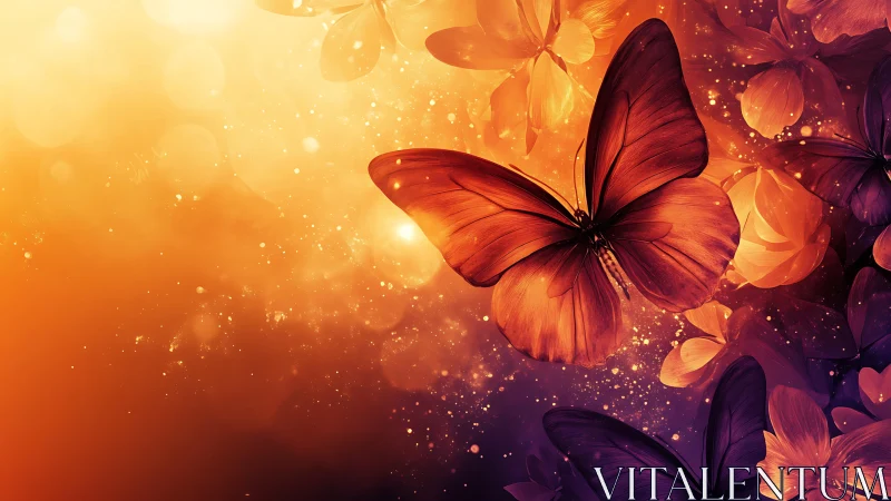 Luminescent orange butterfly cluster against bokeh-suffused gradient