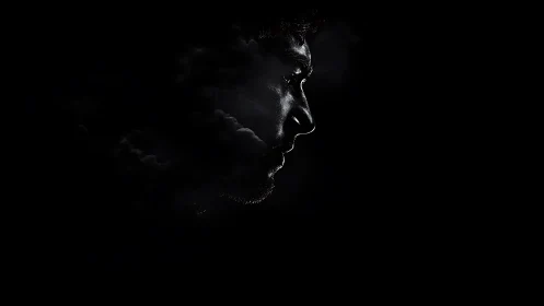 Profile view isolates a male face in controlled low key lighting