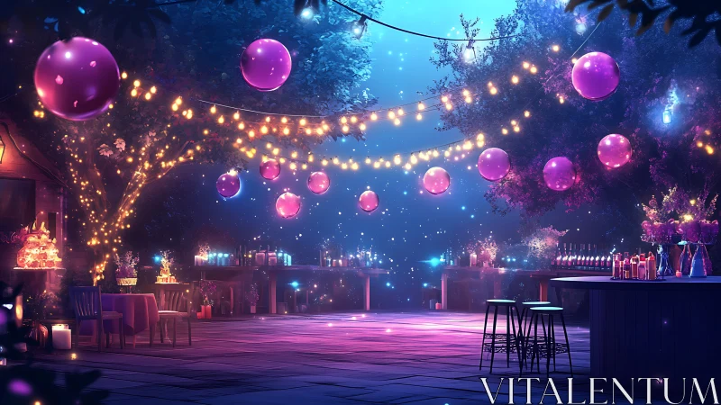 Neon Floating Orbs Illuminate Night Festival Venue.