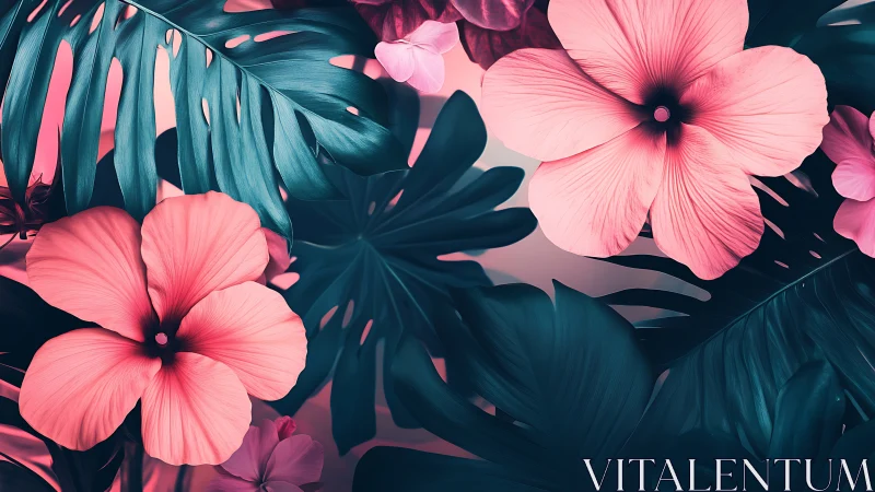 Tropical Blooms in Neon Pink and Teal.