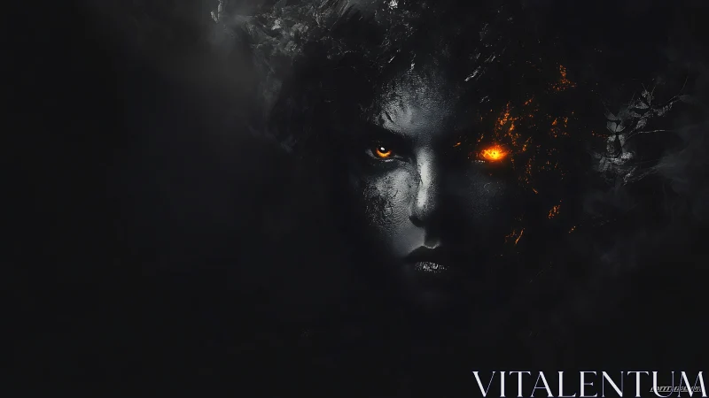 Infernal visage emerges from smoldering obsidian void.