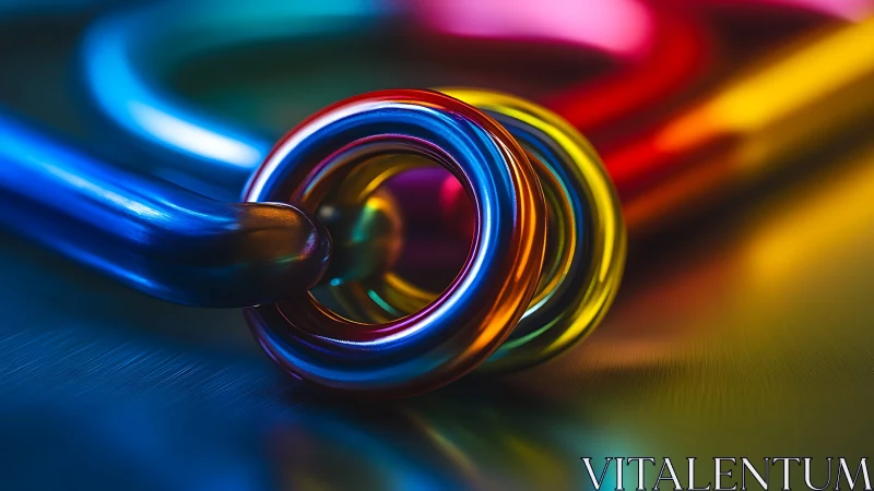 Chromatic metal rings linked in soft studio lighting.