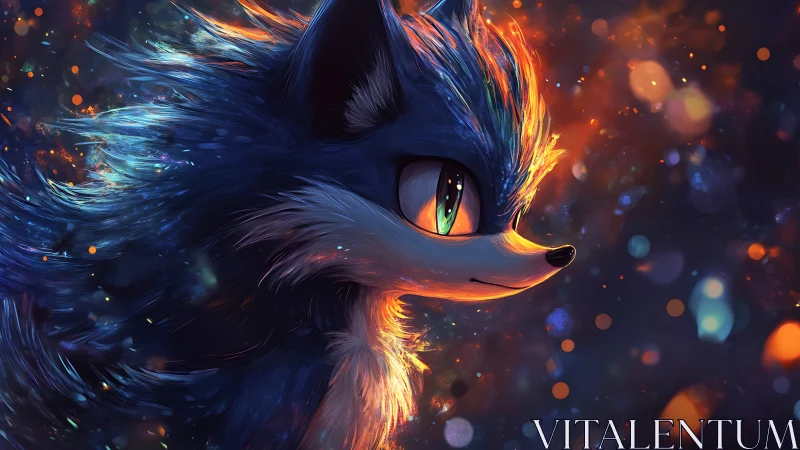 Starlit fox spirit drifts through ember-tinted cosmic dusk