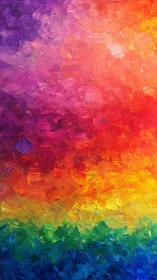 Dense impasto rainbow gradient uses diagonal strokes and layered chroma