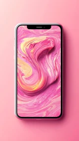 iPhone Abstract Liquid Art Display Against Pink Background