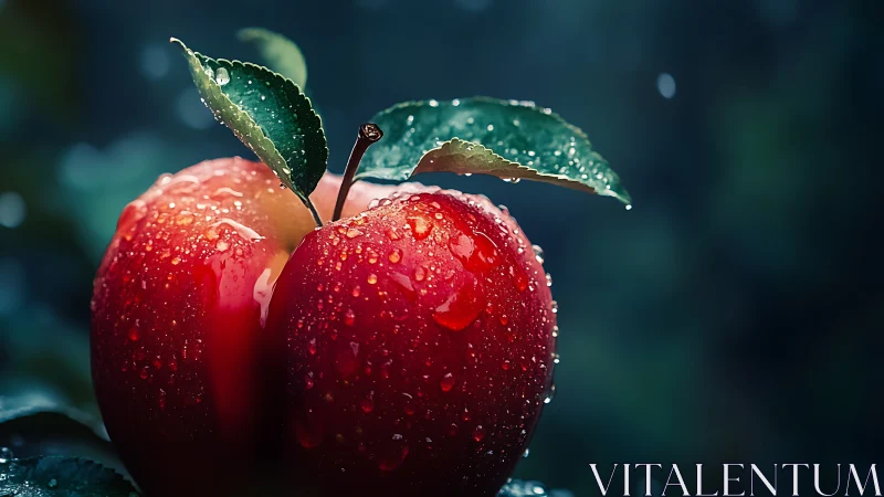 Dew‑Covered Red Apple Macro with Dramatic Bokeh Glow.