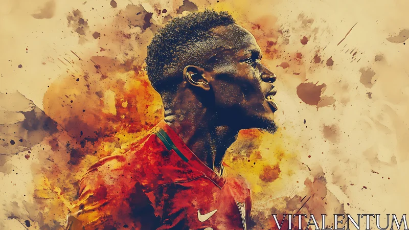 Color-splashed striker erupts from swirling watercolor fire