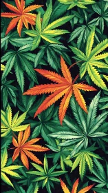 Vibrant cannabis leaves create a bold tropical tapestry