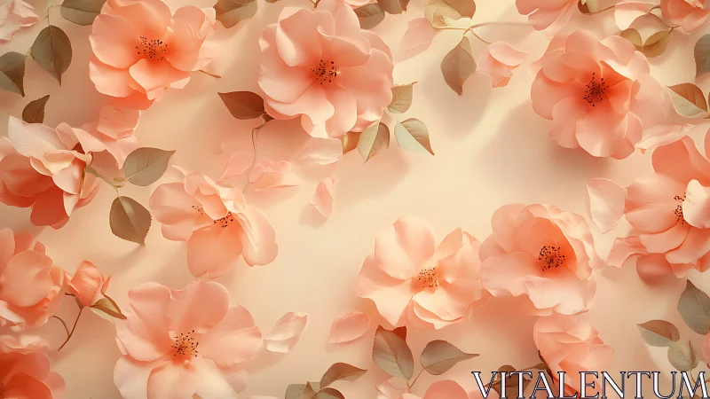 Delicate Coral Floral Composition Against Soft Gradient.