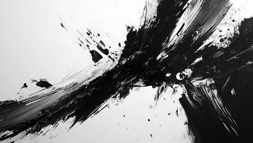 Monochrome abstract ink explosion across white field.