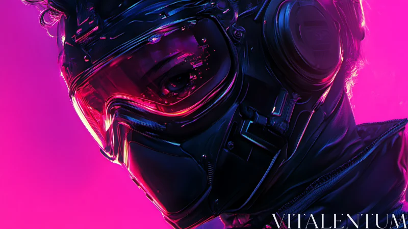 Neon visor vigilante in reflective cyber helmet portrait.