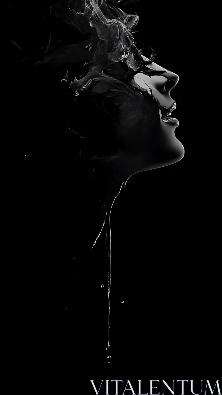 High contrast profile silhouette with dissolving smoke contours