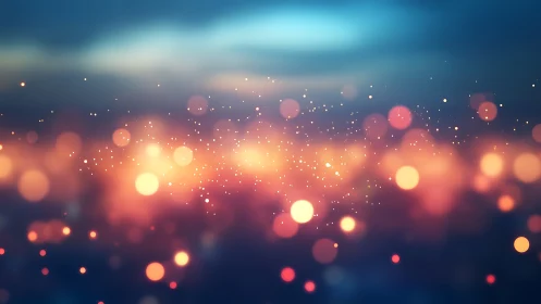 Gentle glowing bokeh lights floating in a dreamy twilight sky.
