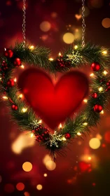 Yuletide heart wreath glowing with holiday warmth and wonder.