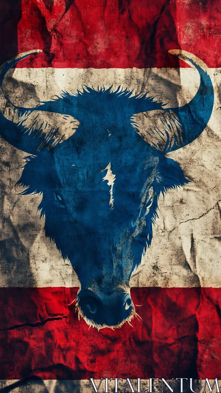 Grunge bull emblem on distressed red white blue banner.