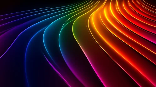 Curved neon light waves in full spectrum gradient colors.