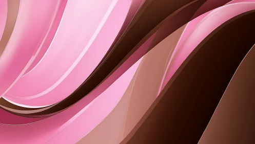 Curved pink and brown ribbons form layered glossy abstract surface